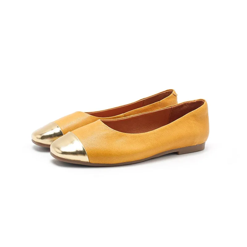 Handmade Sheepskin Flats For Women Color Blocking Golden Toe in 7 Colors