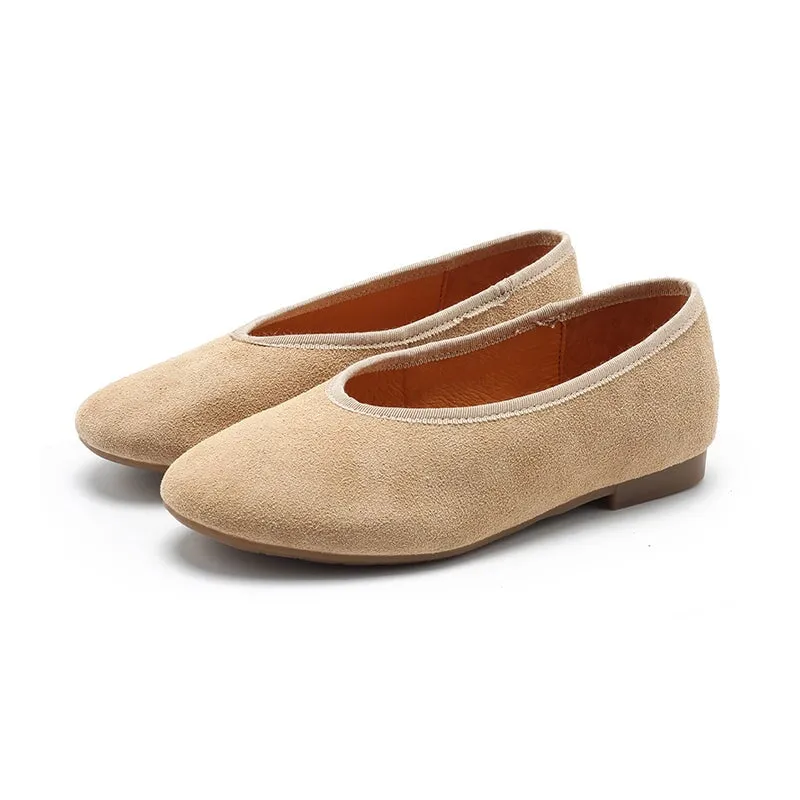 Handmade Suede Leather Flats For Women Mori Style Slip-on in 7 Colors