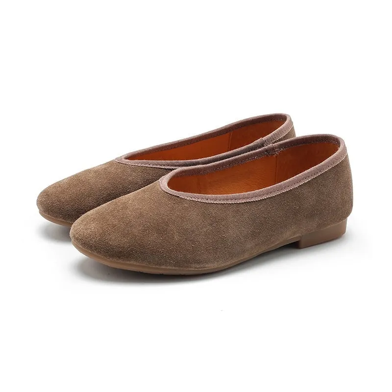 Handmade Suede Leather Flats For Women Mori Style Slip-on in 7 Colors