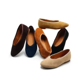 Handmade Suede Leather Flats For Women Mori Style Slip-on in 7 Colors