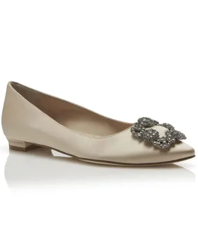 Hangisiflat Nude Satin Jewel Buckle Flat