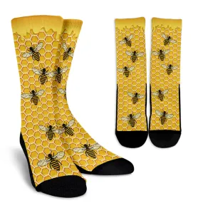 HONEY COMB BEE CREW SOCKS - FREE SHIPPING WORLDWIDE