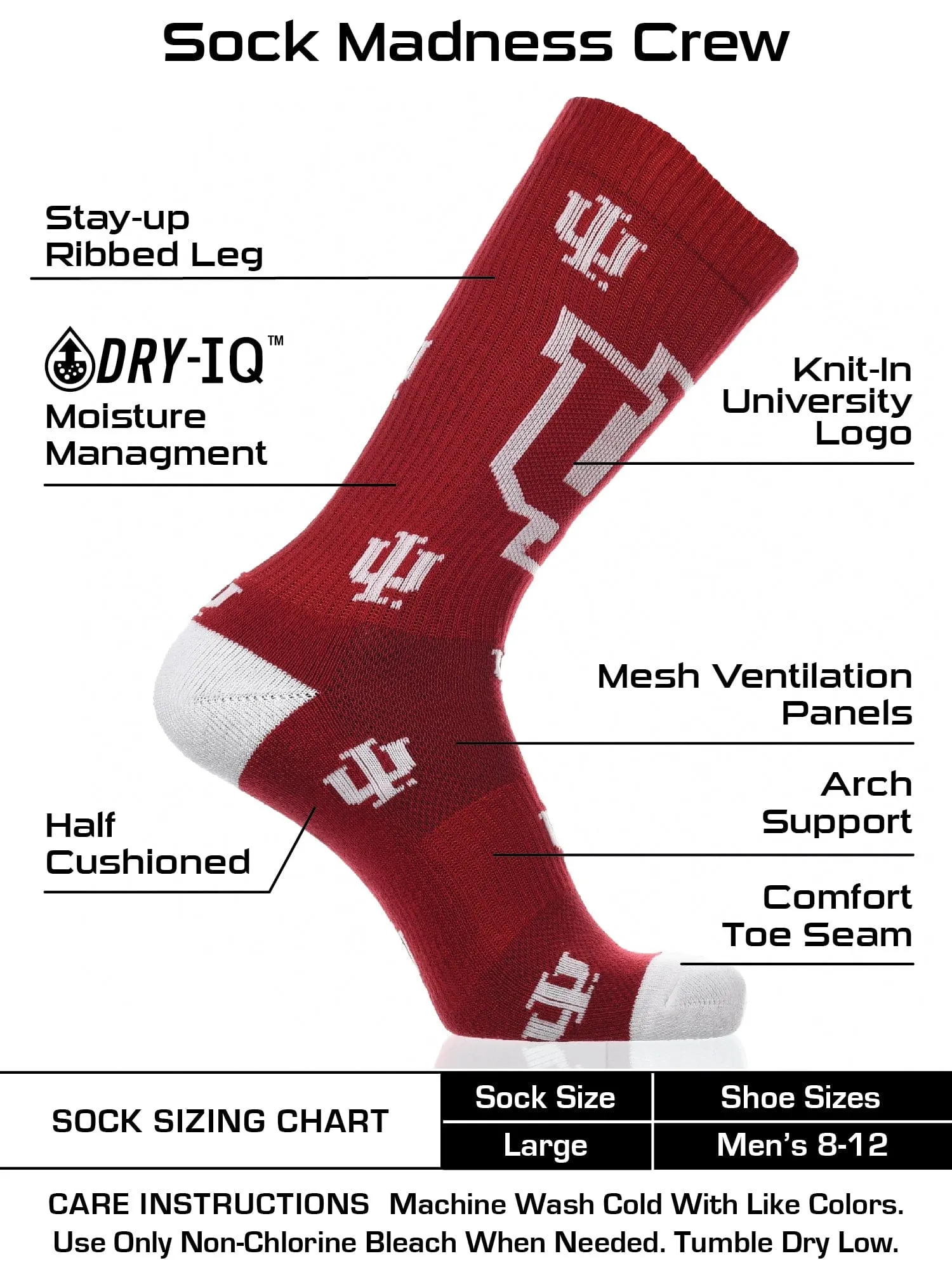 Indiana Hoosiers Socks Crew Length Sock Mayhem