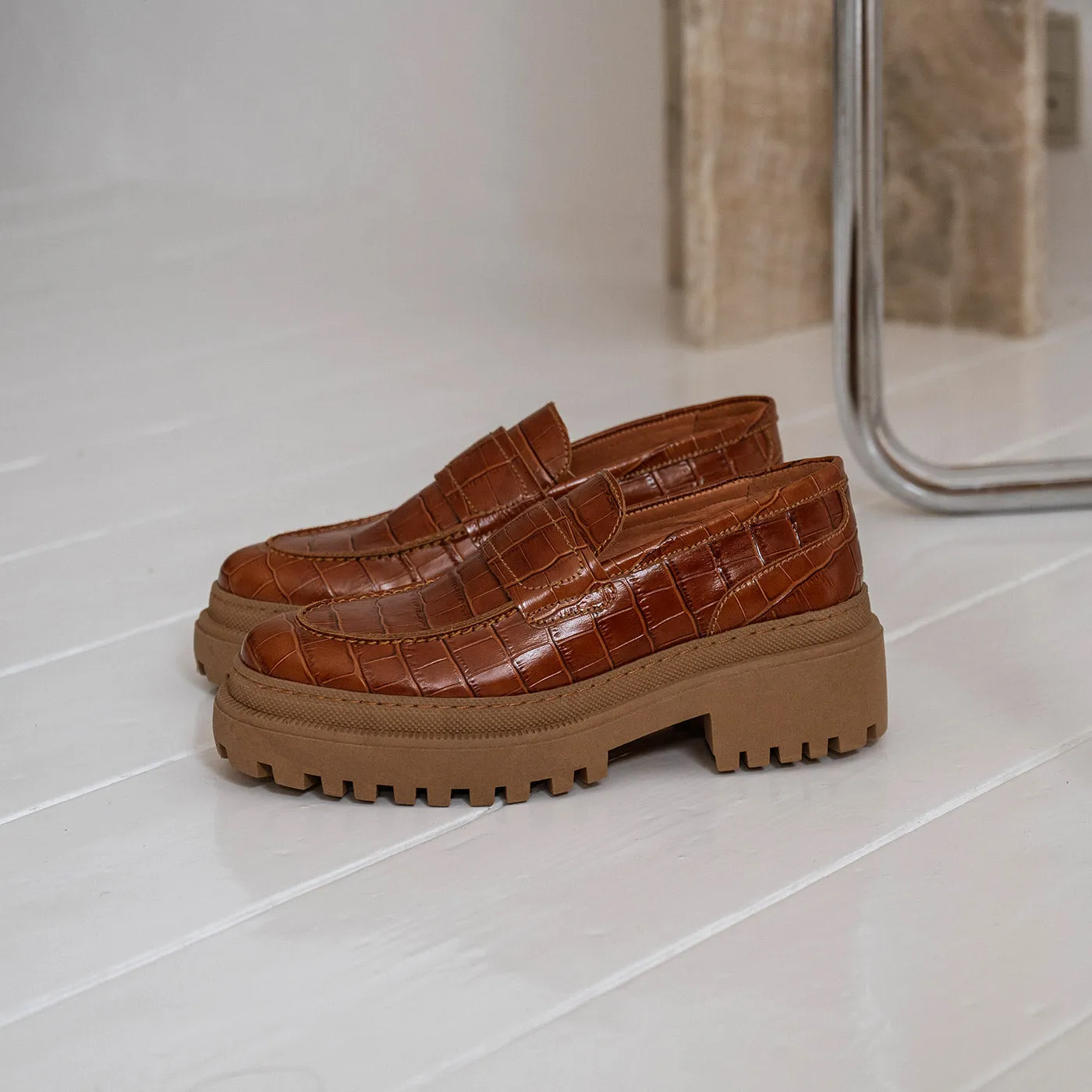 Iona loafer læder  - CHESTNUT CROC