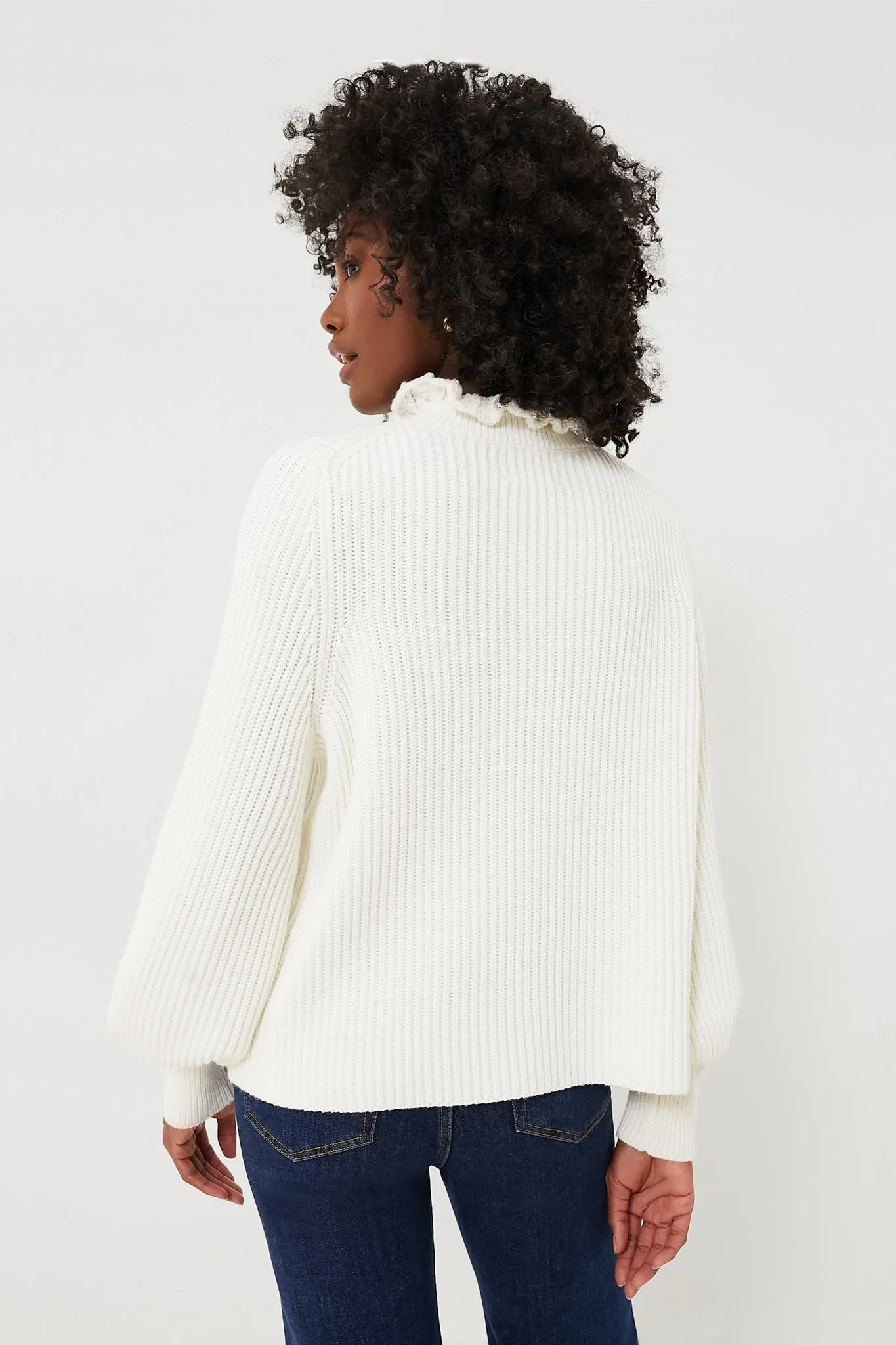 Ivory Delphine Ruffle Neck Sweater