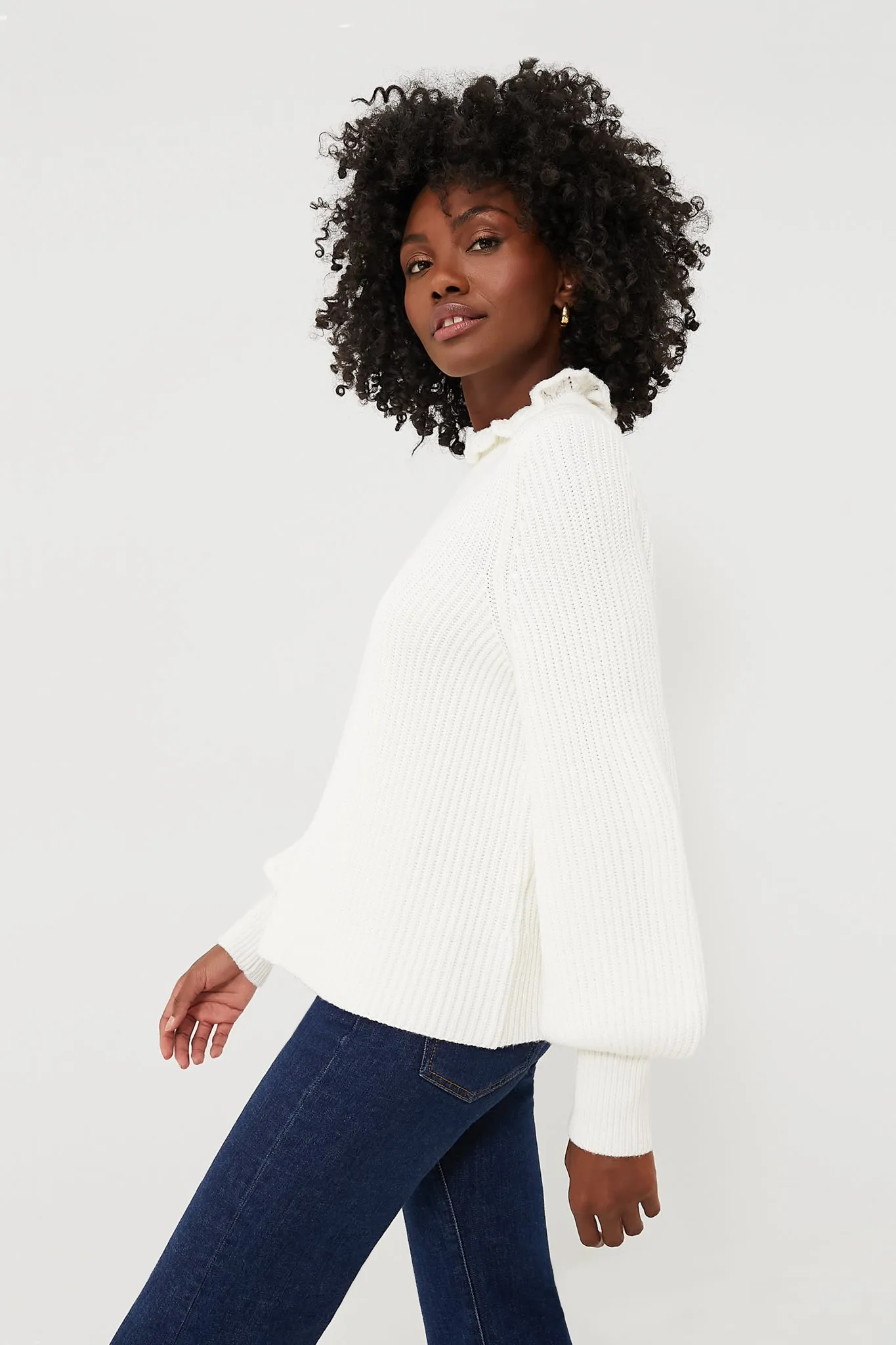 Ivory Delphine Ruffle Neck Sweater