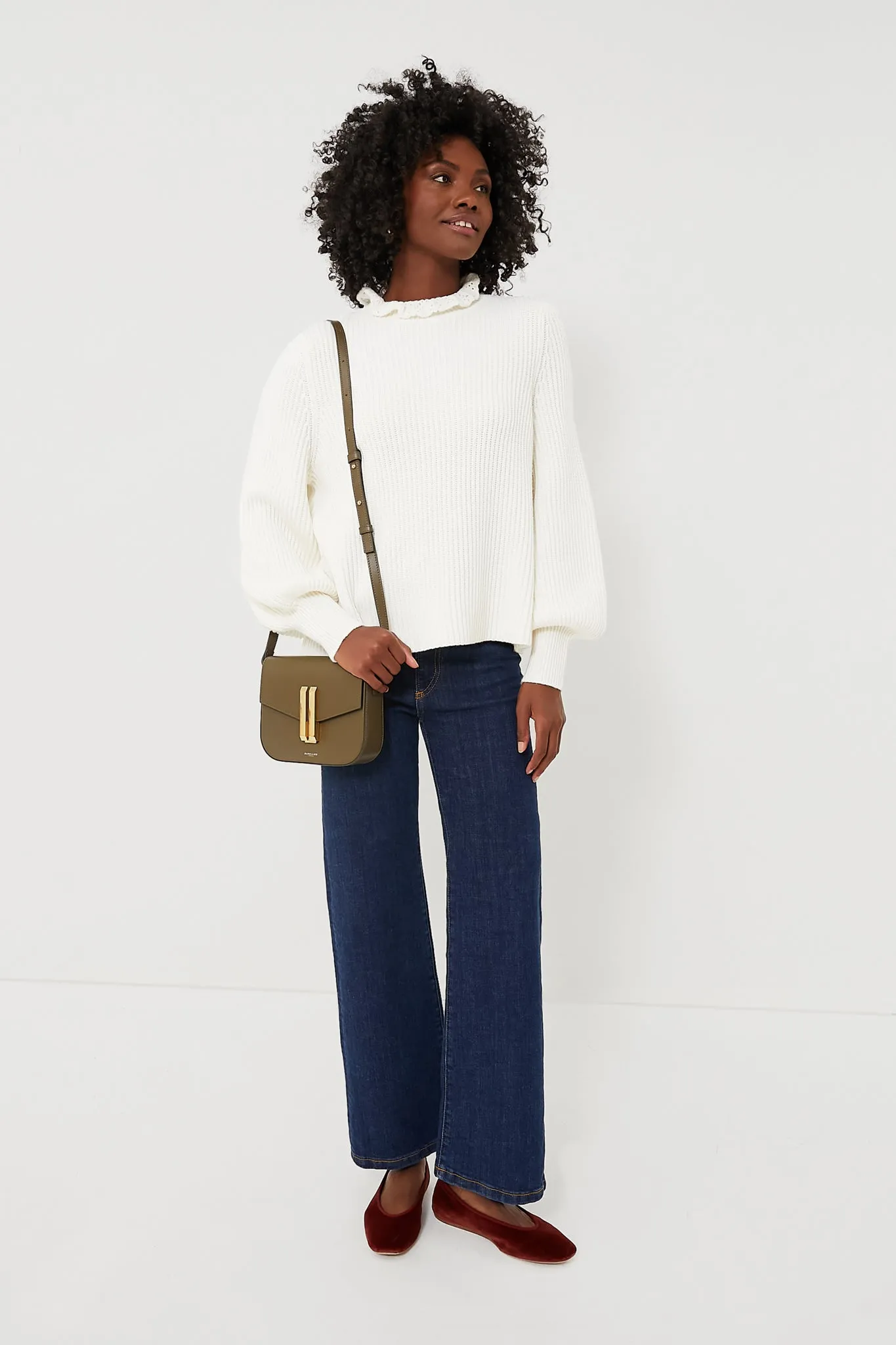 Ivory Delphine Ruffle Neck Sweater