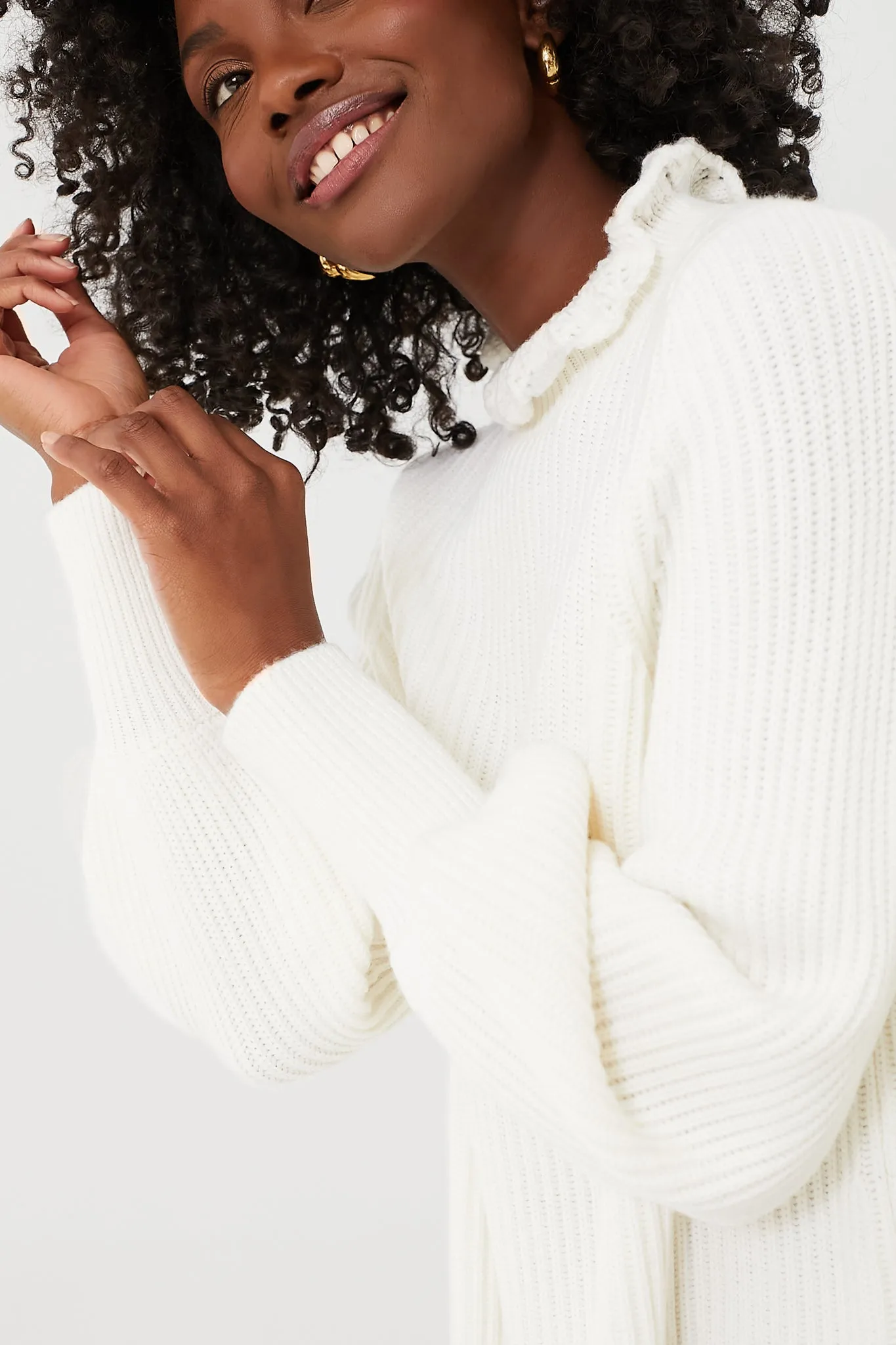 Ivory Delphine Ruffle Neck Sweater