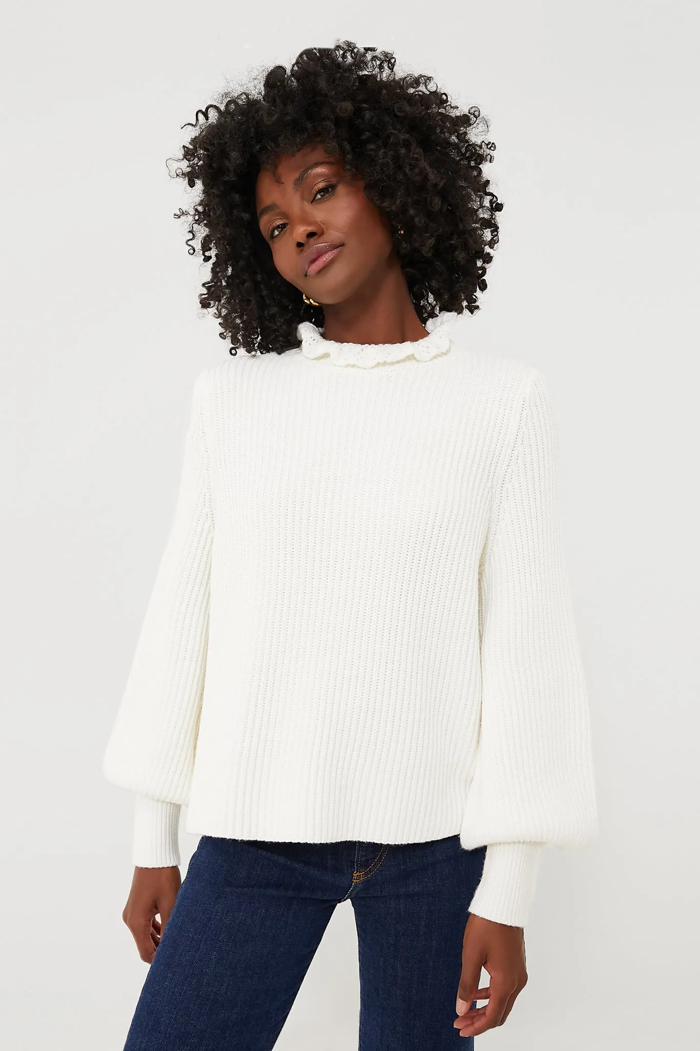 Ivory Delphine Ruffle Neck Sweater