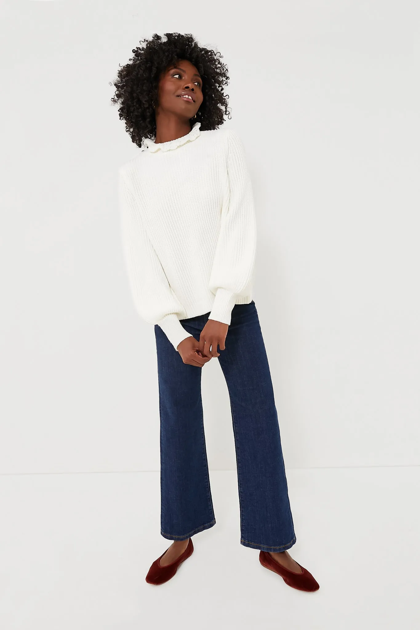 Ivory Delphine Ruffle Neck Sweater