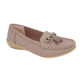 Jo & Joe Nautical Dusky Rose Womens Slip On Leather Loafers Moccasin Casual Shoe