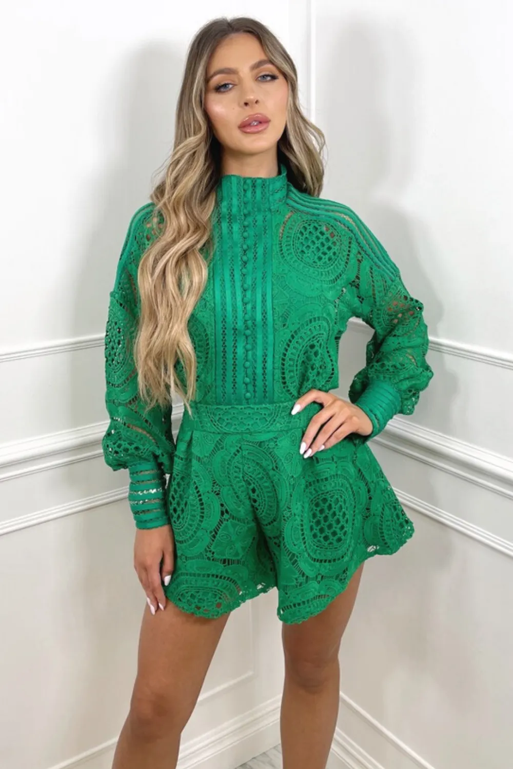 Kandice green crotchet short 3 piece co ord