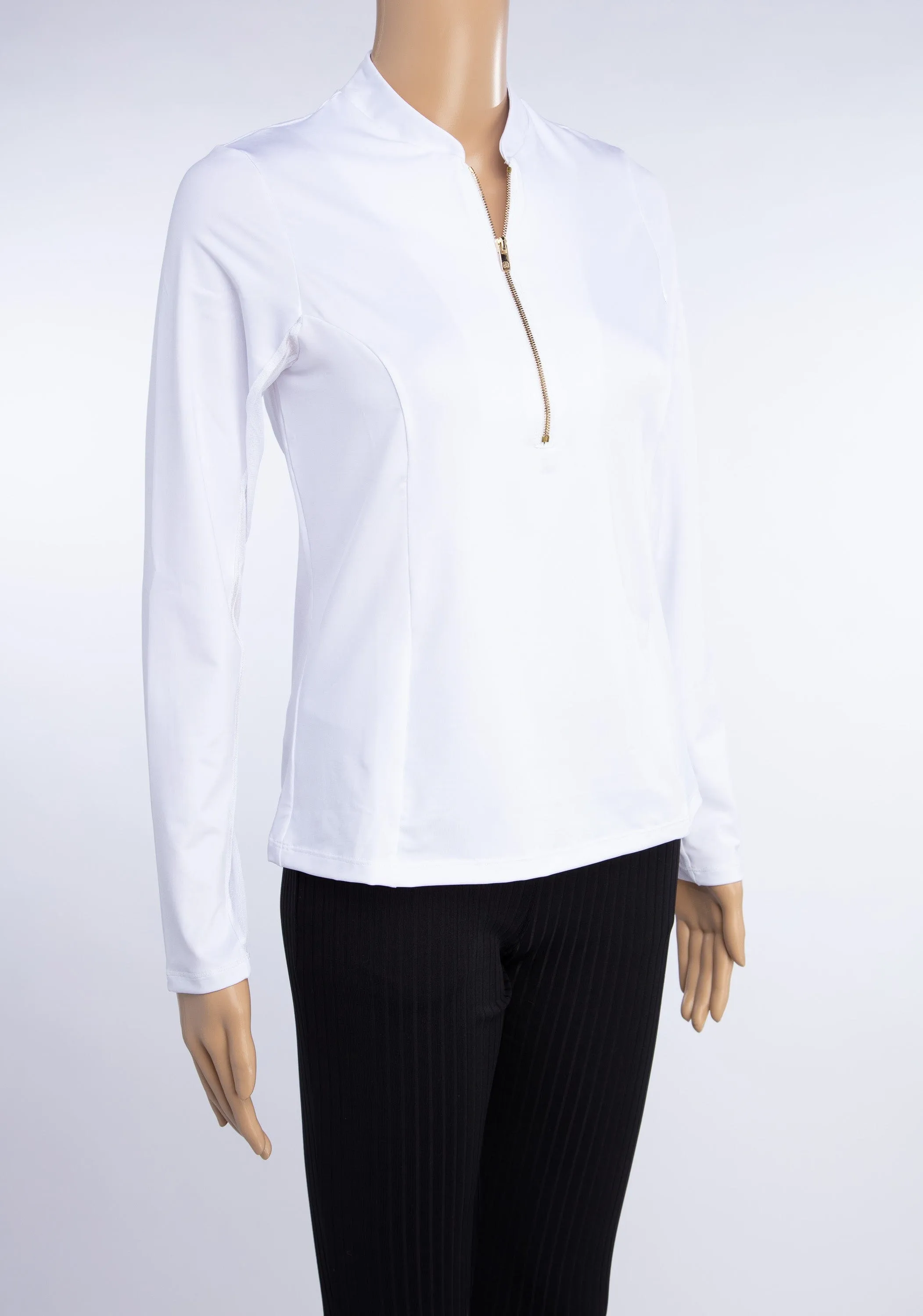 Katelyn 2.0 Long Sleeved Top Gold Zip - White