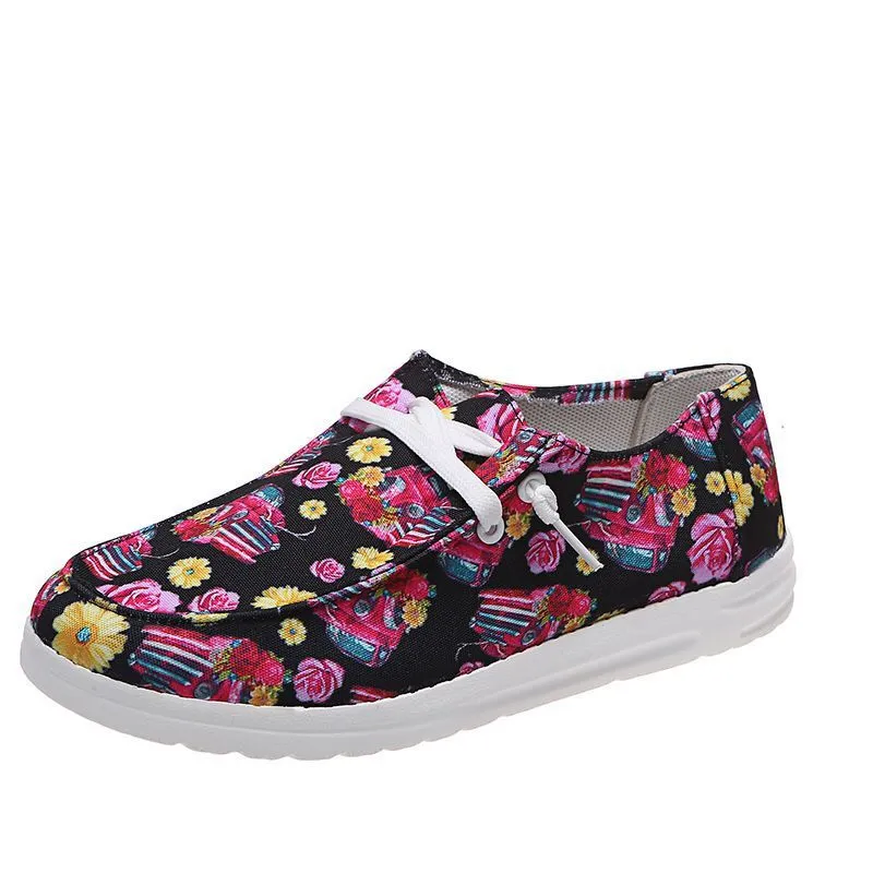 Loafers Women Sunflower Print Flats Casual Canvas Shoes Non-lace Lazy Shoes