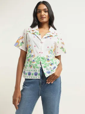 LOV Off White Printed Cotton Shirt