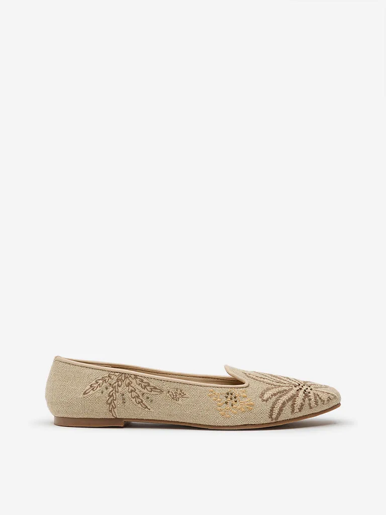 LUNA BLU Tan Tropical Embroidered Loafers