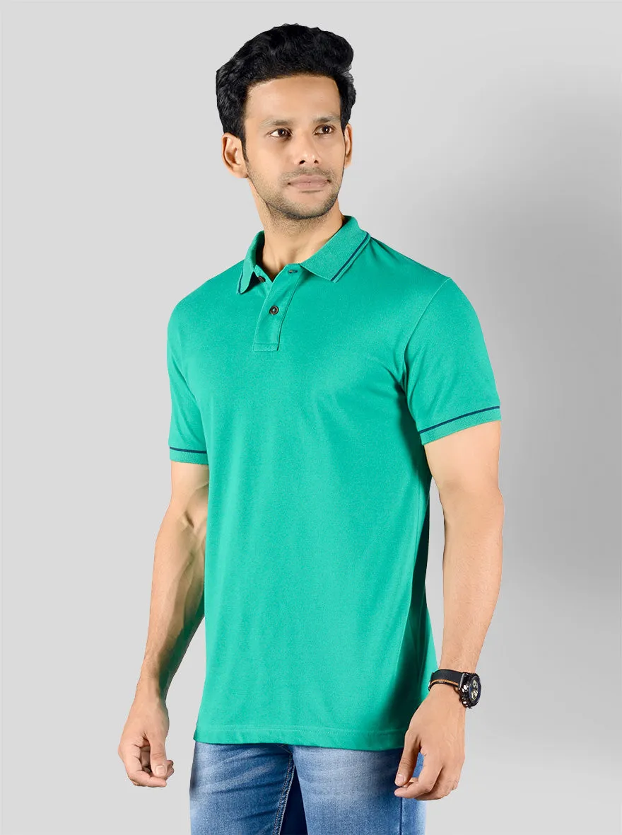 Marine Green Solid Slim Fit Polo T-shirt | Greenfibre