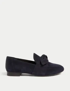 Marks & Spencer Wide Suede Flat Loafers with Bow, Navy