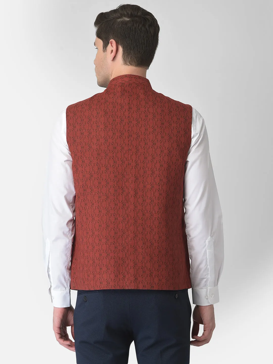 Maroon Self Design Nehru Jacket