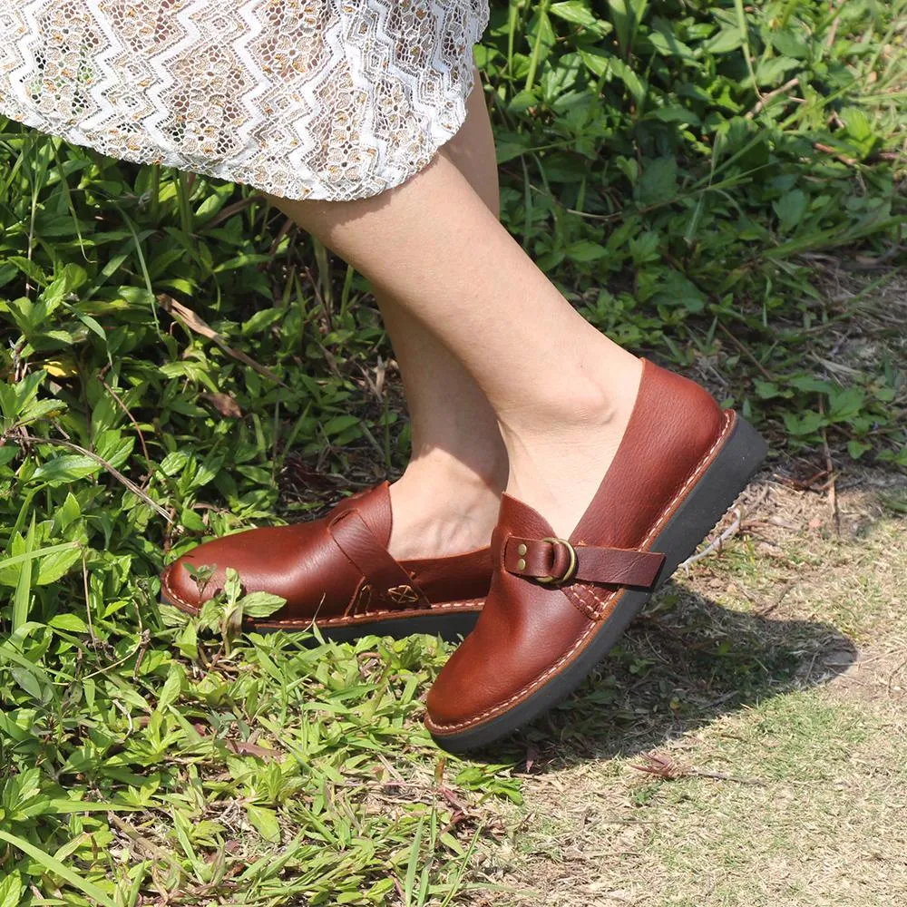 Middle English-Womens Handmade Full Grain Leather  Flats  Loafers- Black/Brown