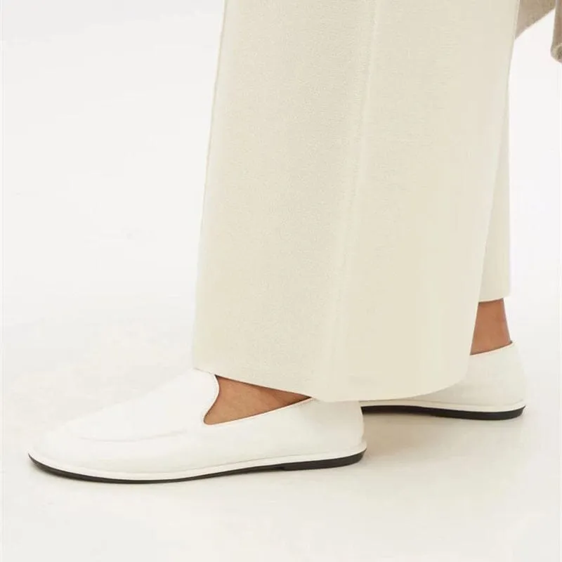 Minimalist Women Flats Slip On Leather Loafers in White/Black/Beige