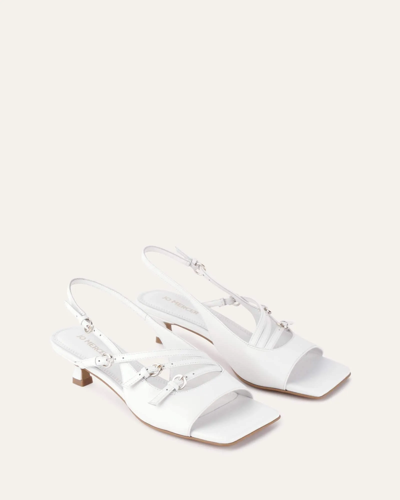 MONICA MID HEEL SANDALS WHITE LEATHER