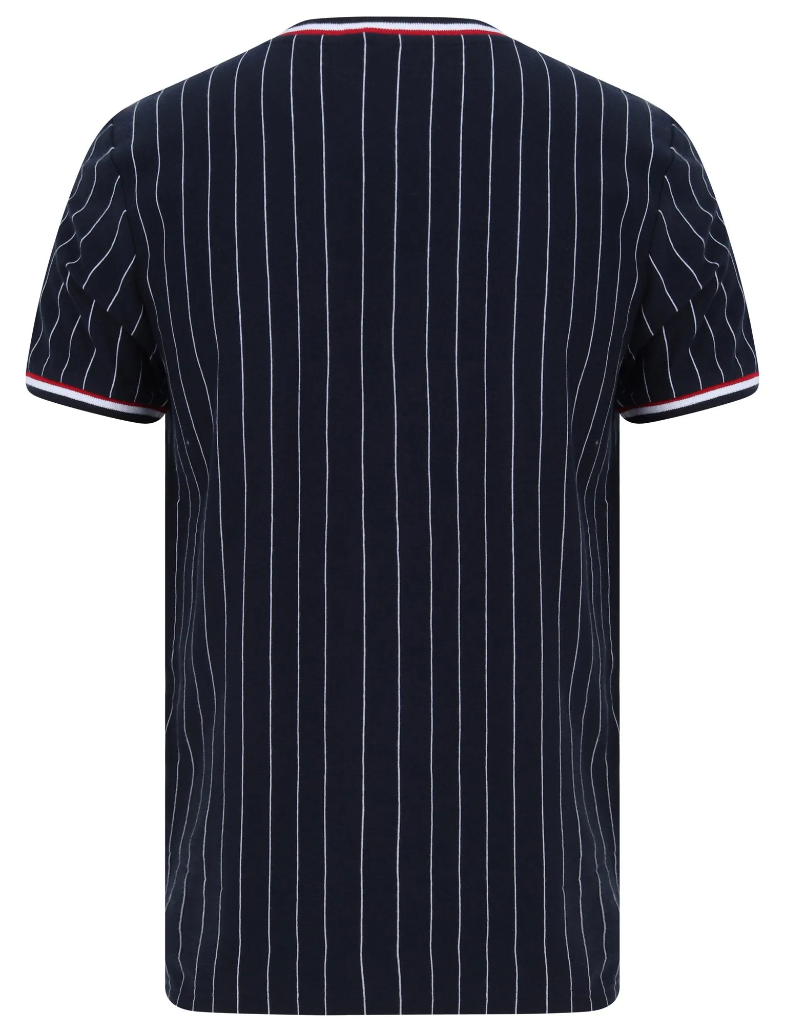 Montague Pinstripe Cotton Jersey T-Shirt with Ribbed Tipping in Sky Captain Navy - Le Shark