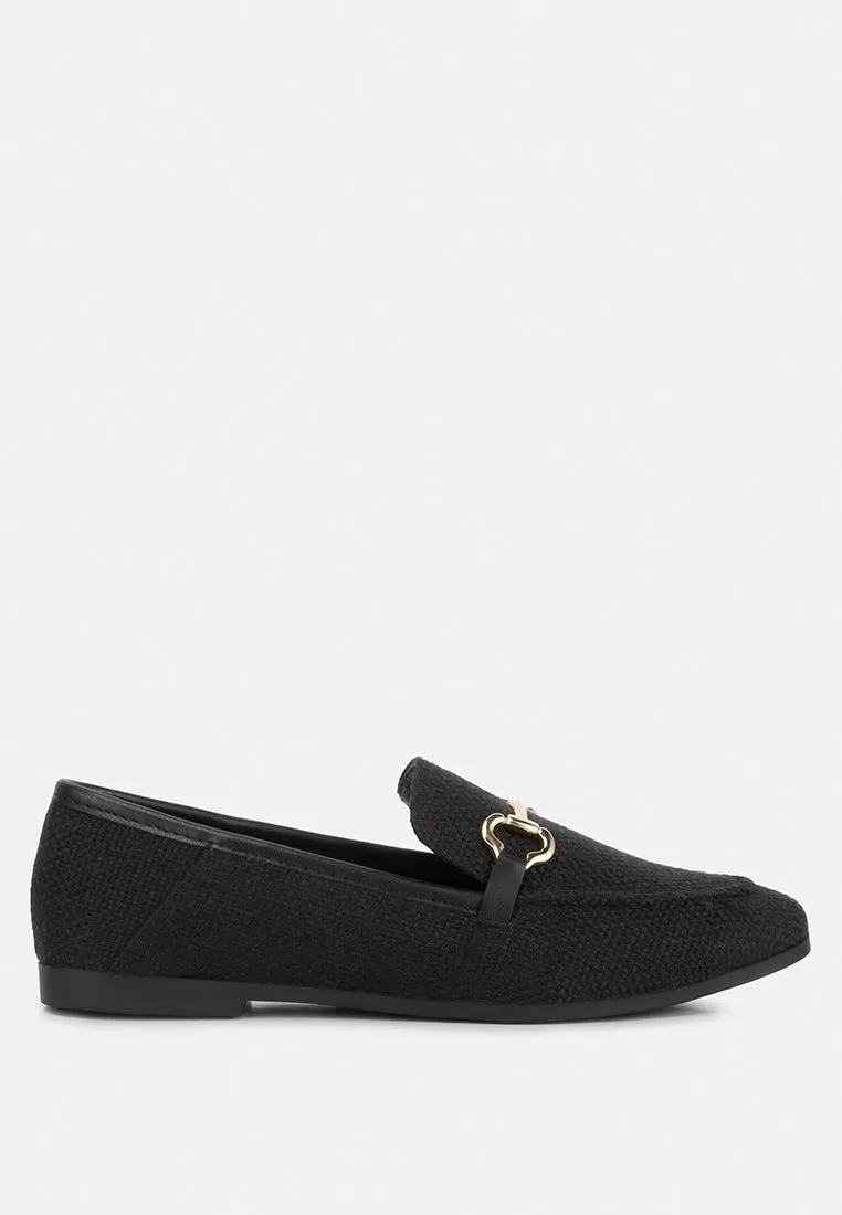 Neoma Horsebit Detail Flat Canvas Loafers