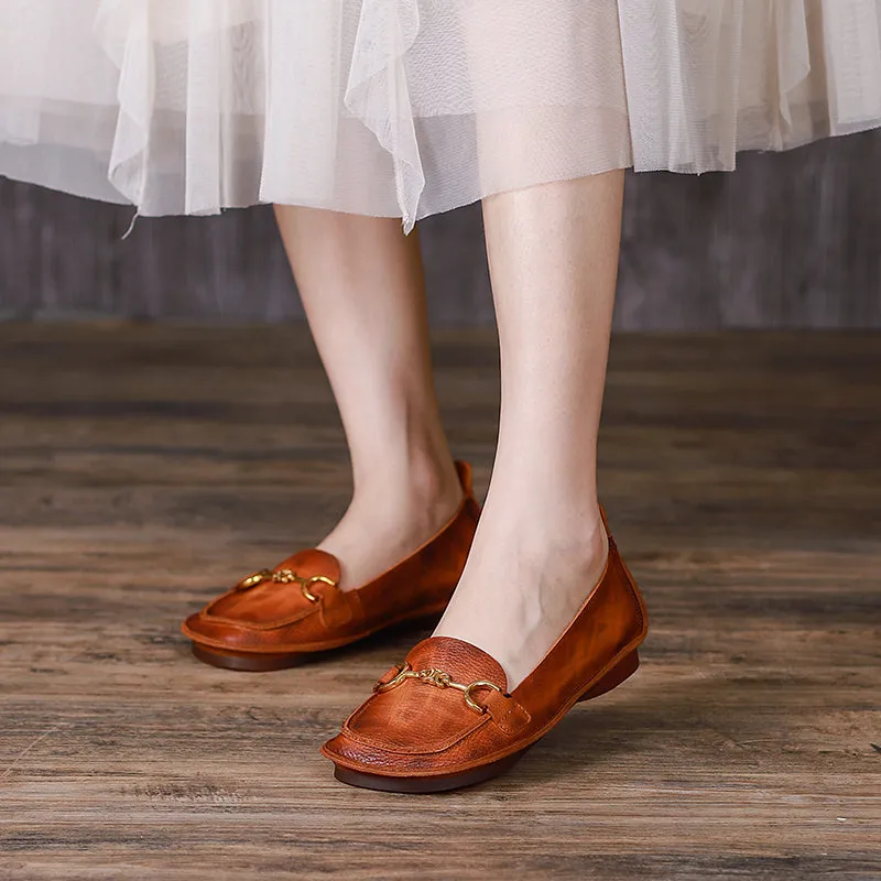 Original Design Handmade Brush Off Leather Loafers Horsebit-Detailed in Brown/Caramel