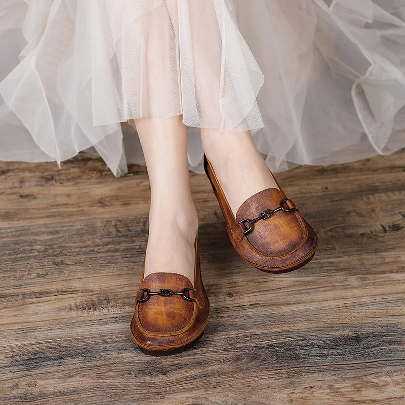 Original Design Handmade Brush Off Leather Loafers Horsebit-Detailed in Brown/Caramel