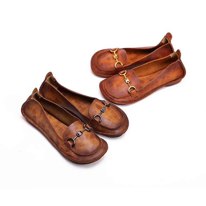 Original Design Handmade Brush Off Leather Loafers Horsebit-Detailed in Brown/Caramel