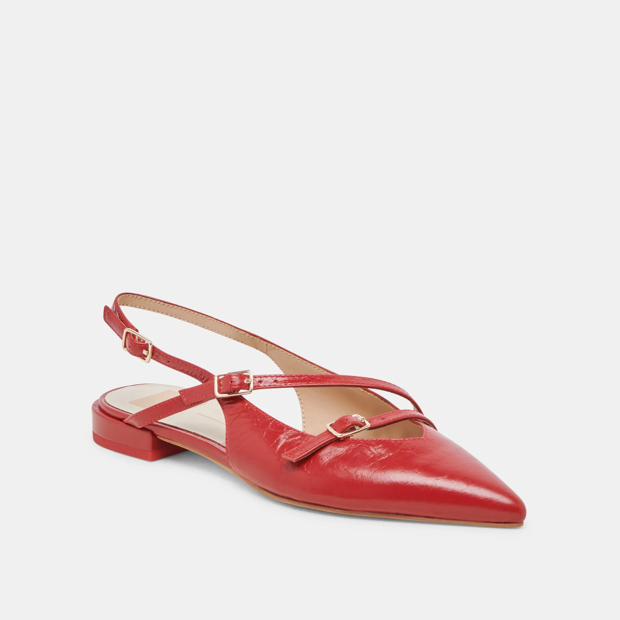 PAMLA WIDE FLATS RED CRINKLE PATENT