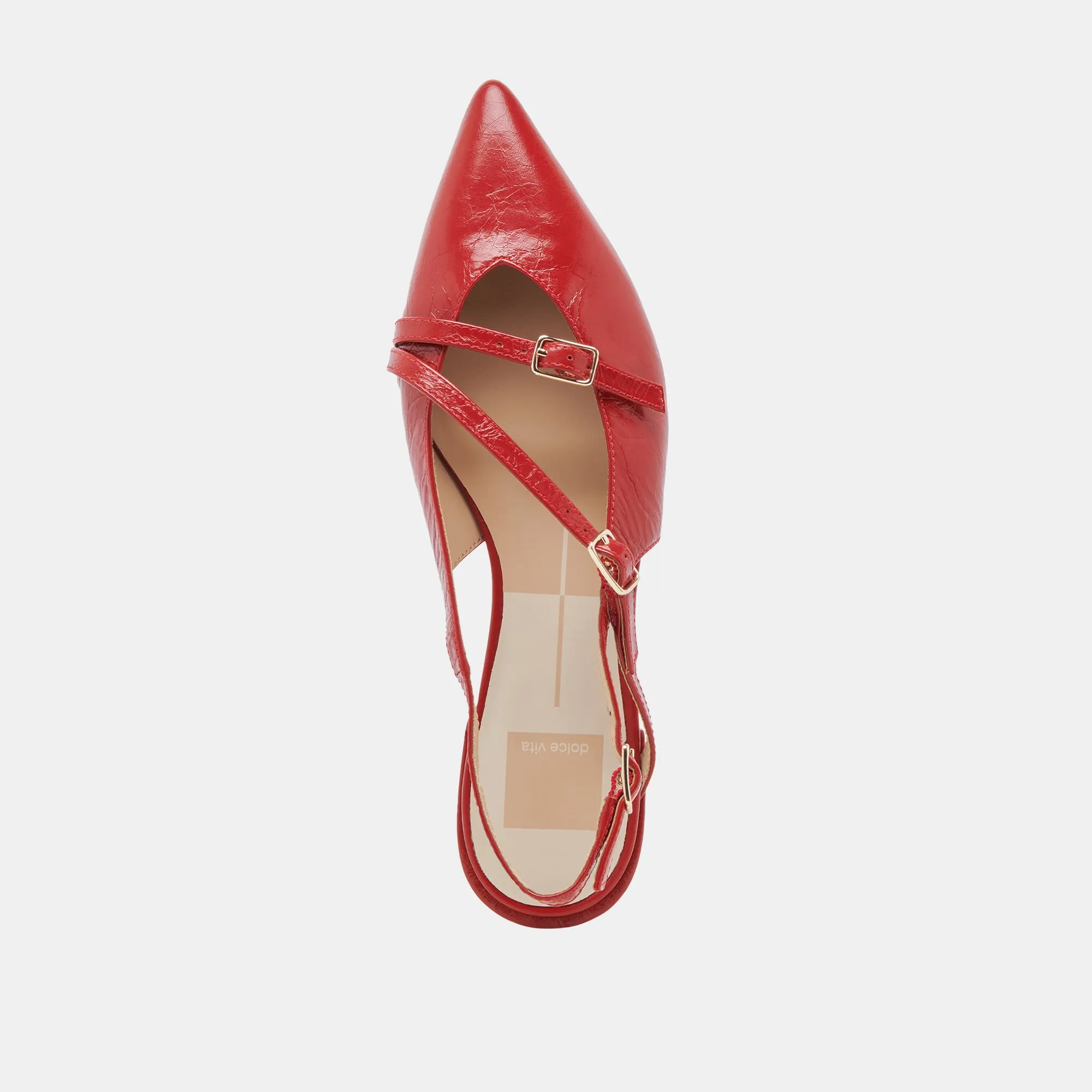 PAMLA WIDE FLATS RED CRINKLE PATENT