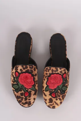 Paprika Cheetah Print Suede Rosette Patch Mule Flat