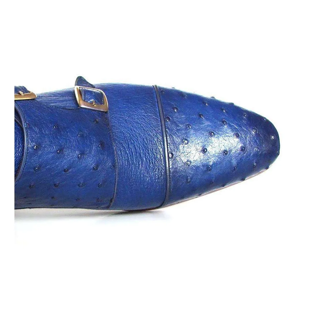 Paul Parkman Handmade Designer Shoes Men's Handmade Designer Shoes Genuine Ostrich Double Monkstraps Sax Blue Loafers (PM4021)