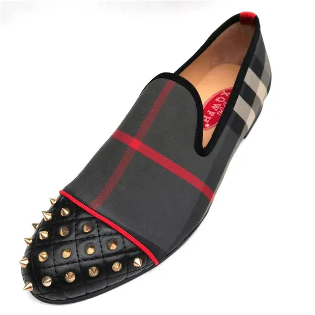 Plaid Pattern Rivet Design Loafers