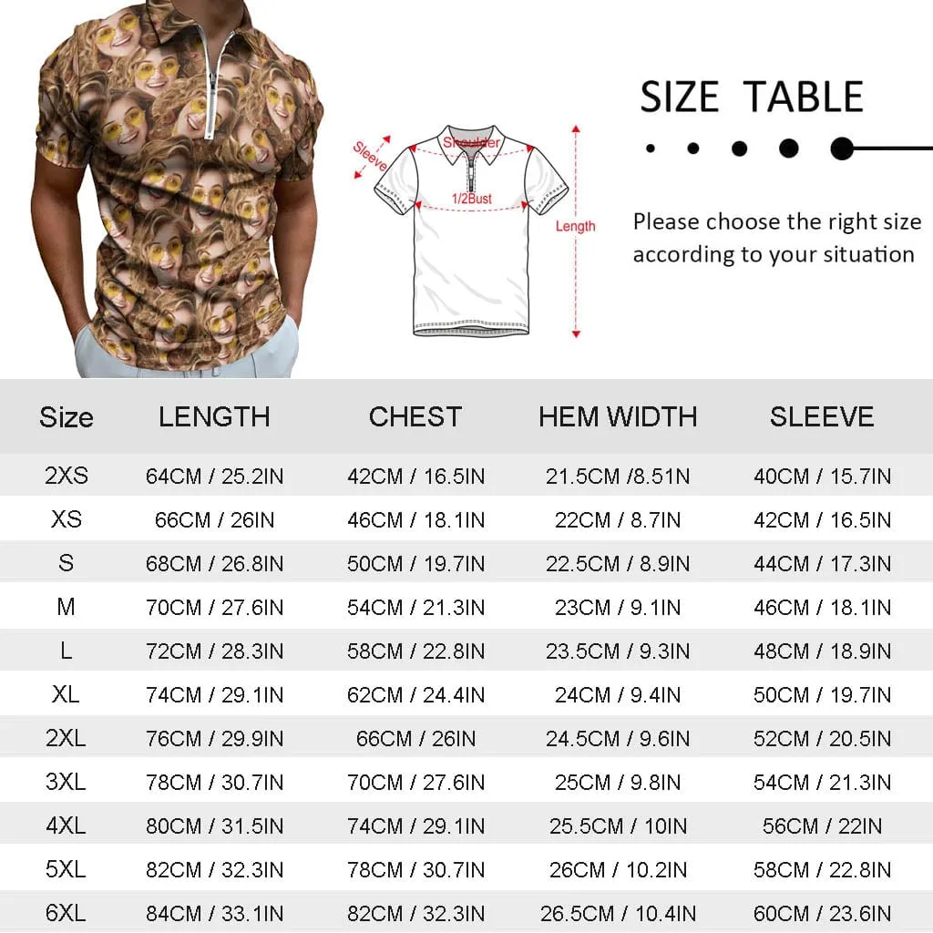 #Plus-Size Custom Couple Face Santa Elk Men's Short Sleeve Polo Shirt Personalized Zipper All Over Print Golf Shirt