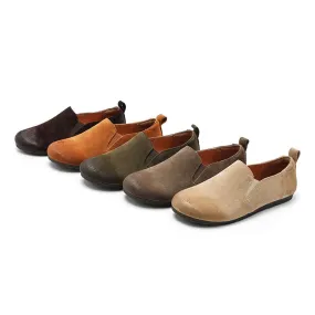 Retro Suede Leather Loafers for Women Lazy Feeling in Green/Khaki/Coffee/Brown/Apricot