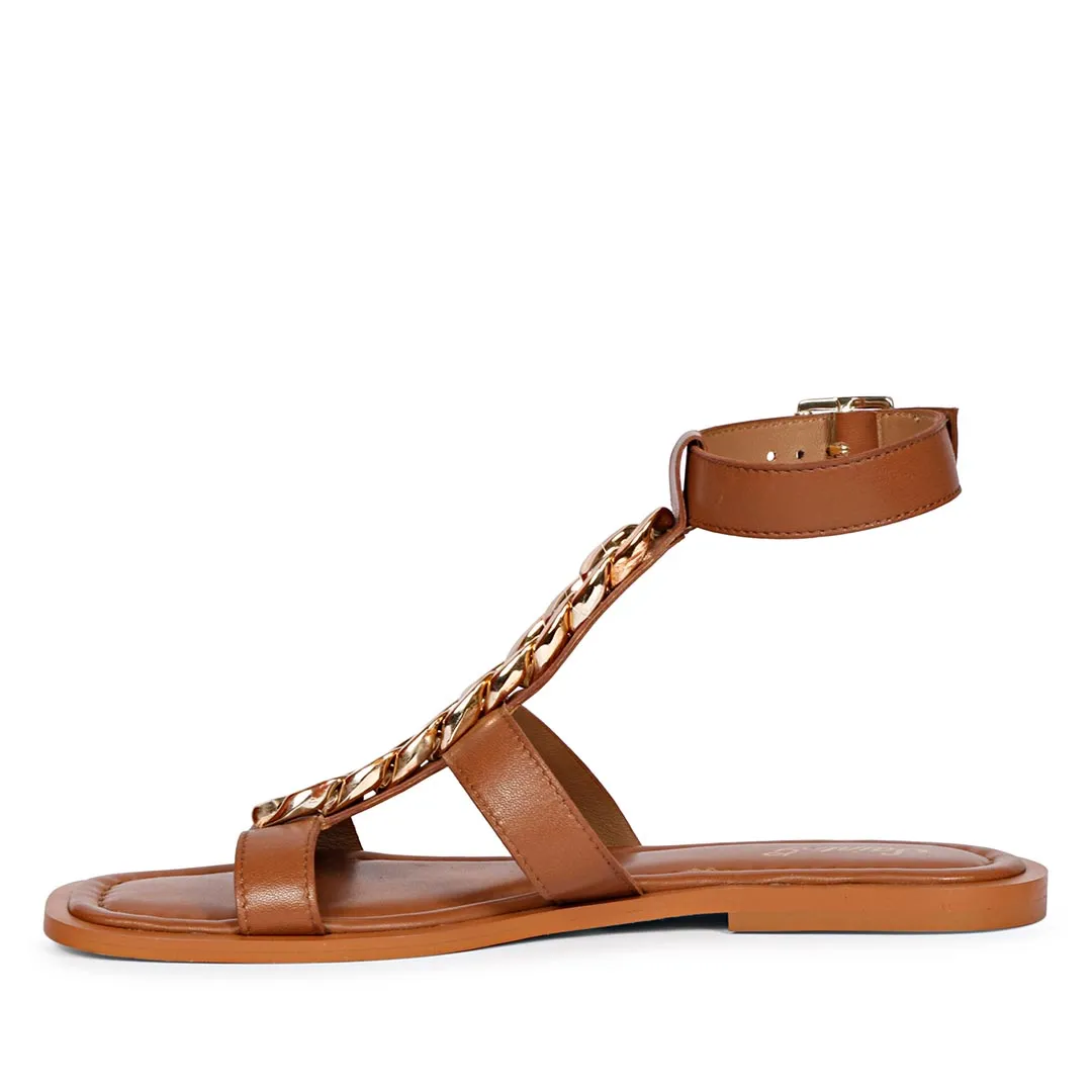 Saint Genesis Golden Chain Decor Brown Leather Sandals