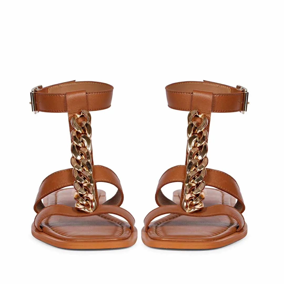 Saint Genesis Golden Chain Decor Brown Leather Sandals