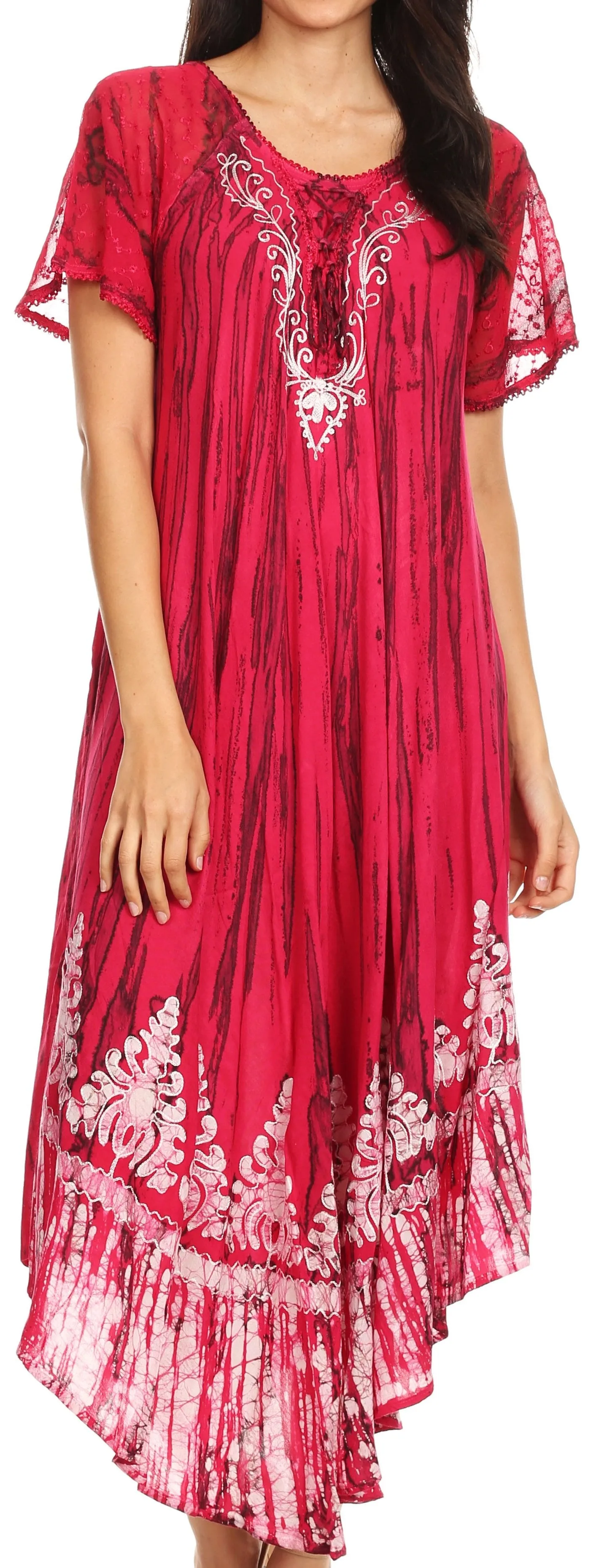 Sakkas Devora Women's Maxi NightGown Caftan Kaftan Dress Tie Dye Batik & Corset