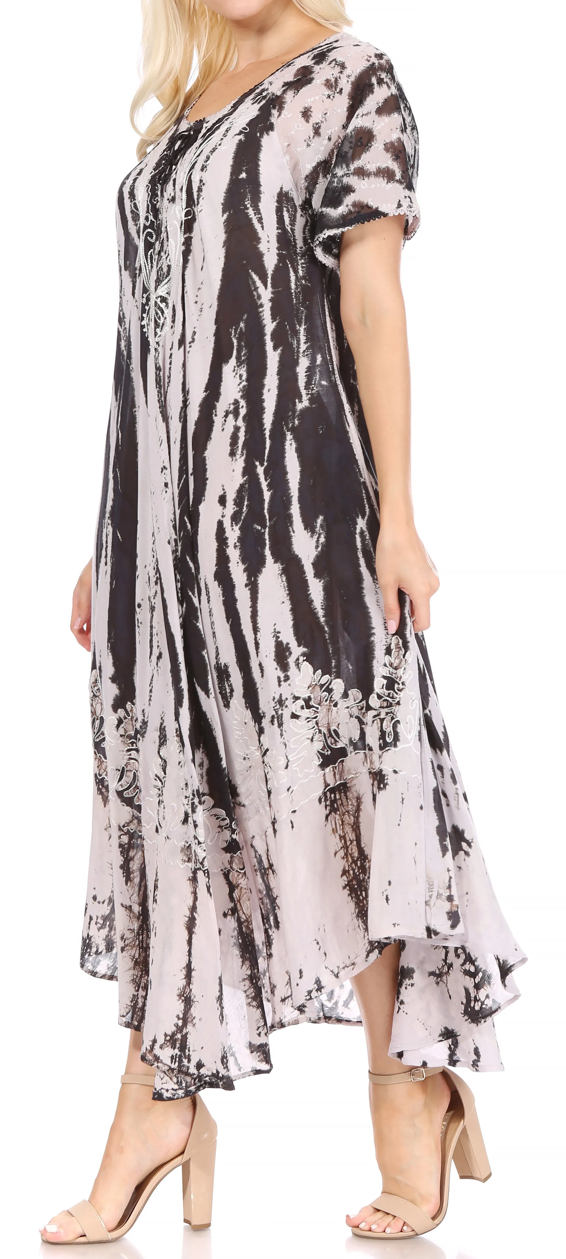 Sakkas Devora Women's Maxi NightGown Caftan Kaftan Dress Tie Dye Batik & Corset