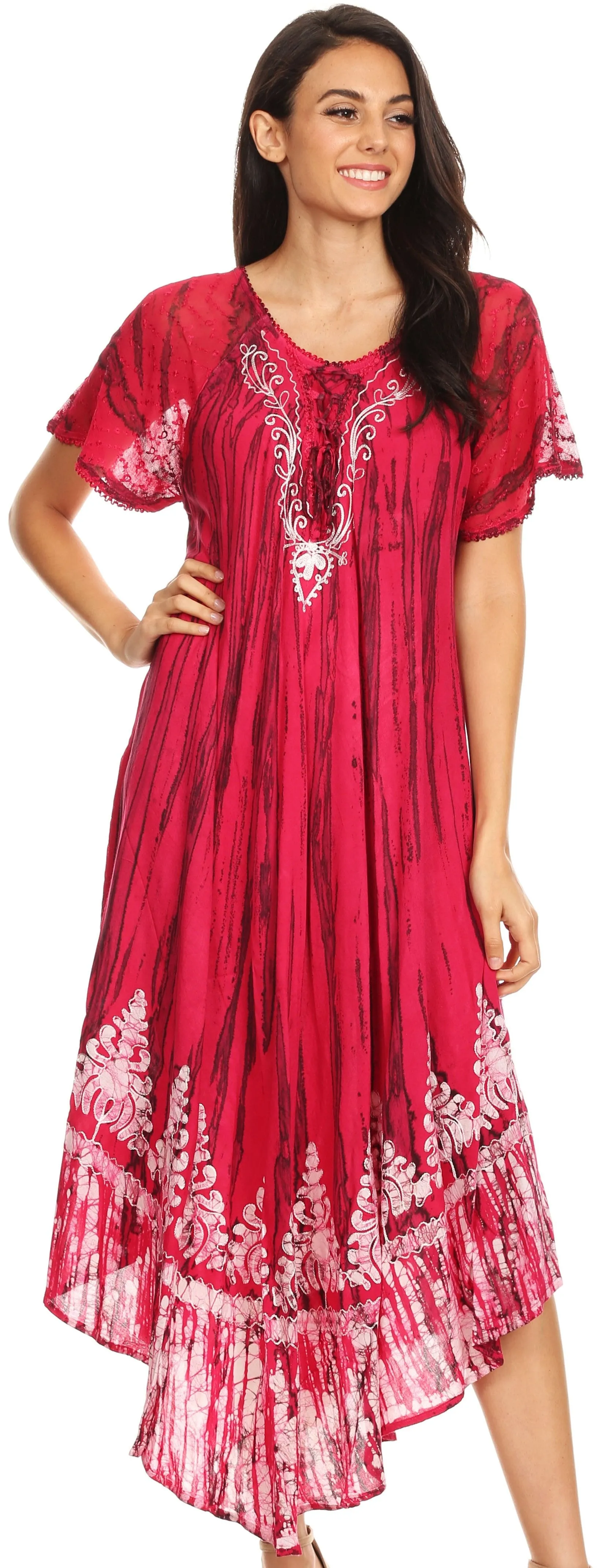 Sakkas Devora Women's Maxi NightGown Caftan Kaftan Dress Tie Dye Batik & Corset