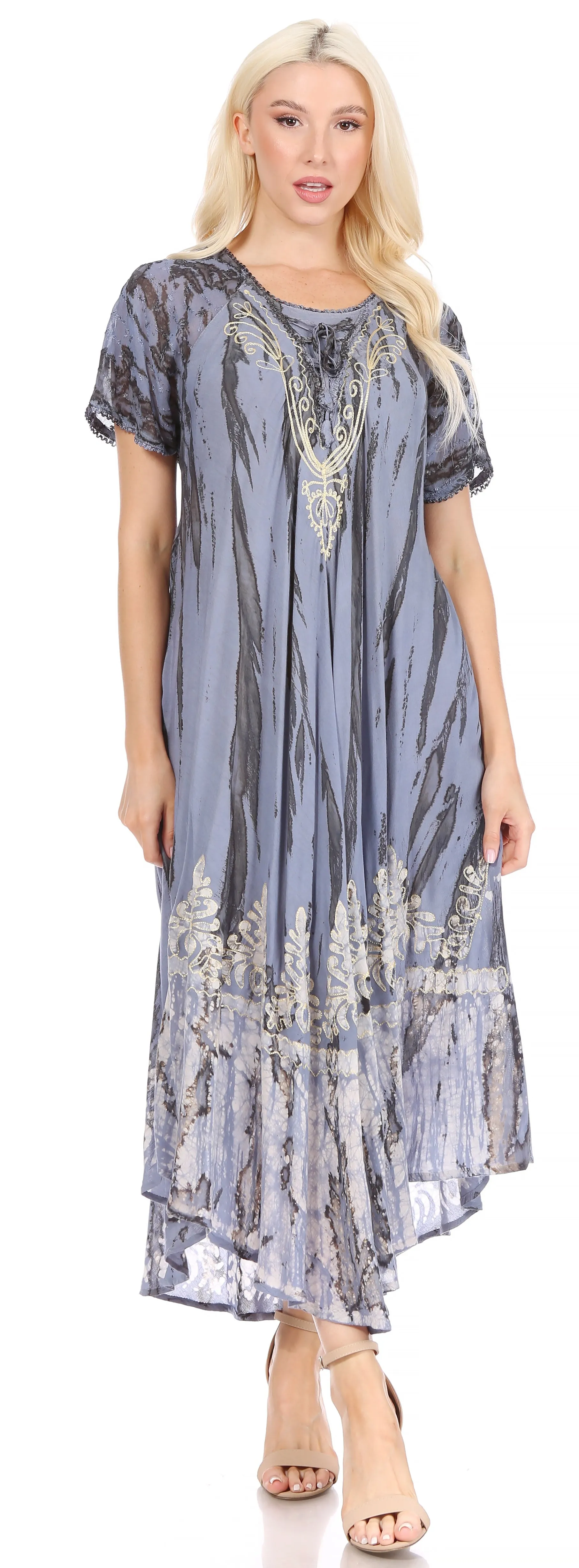 Sakkas Devora Women's Maxi NightGown Caftan Kaftan Dress Tie Dye Batik & Corset