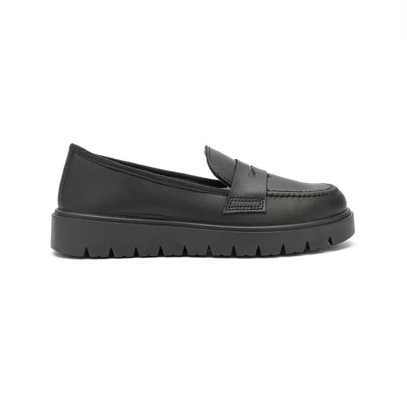 School Treated Leather Loafers in Black by childrenchic