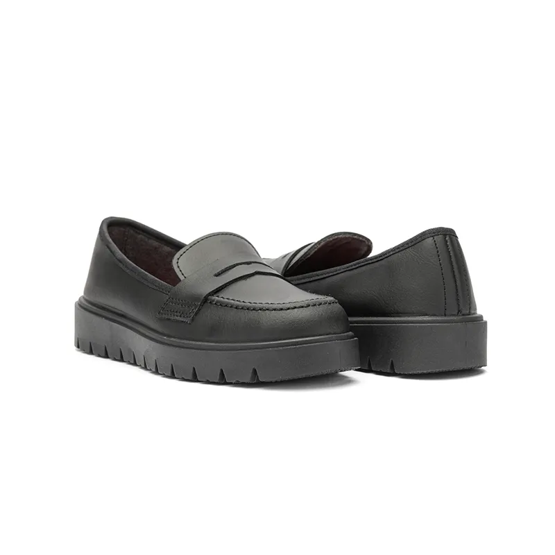 School Treated Leather Loafers in Black by childrenchic