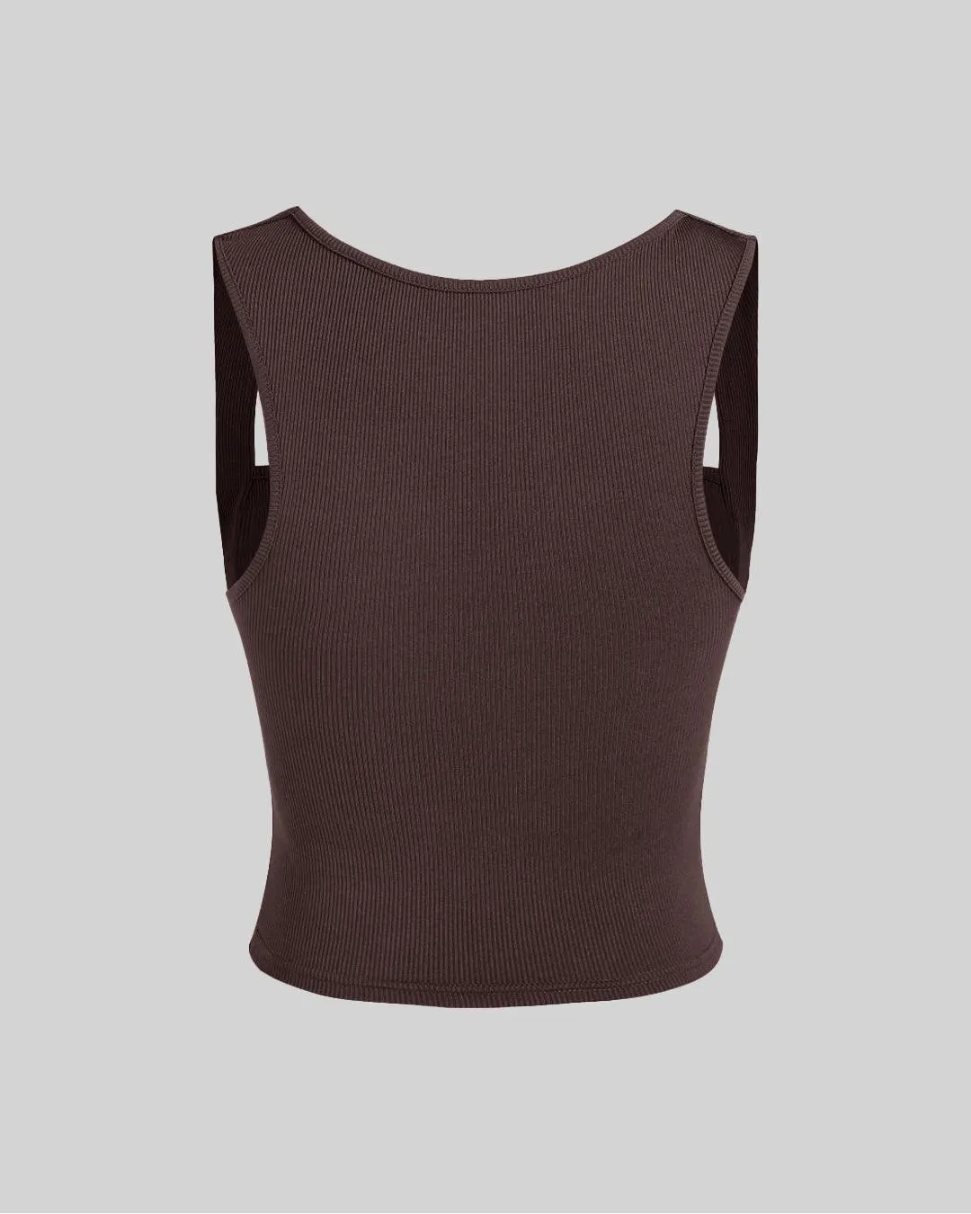 Set Of Two Ruched Square Neck Crop Top With Trouser In Dark Brown