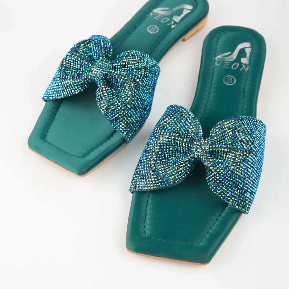 Shimmer Bow Slipper Green