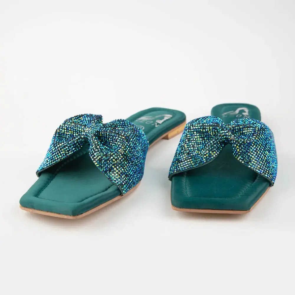 Shimmer Bow Slipper Green