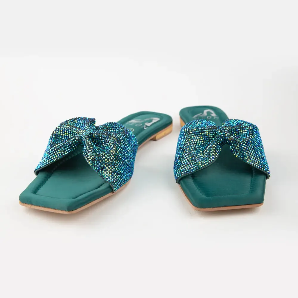 Shimmer Bow Slipper Green